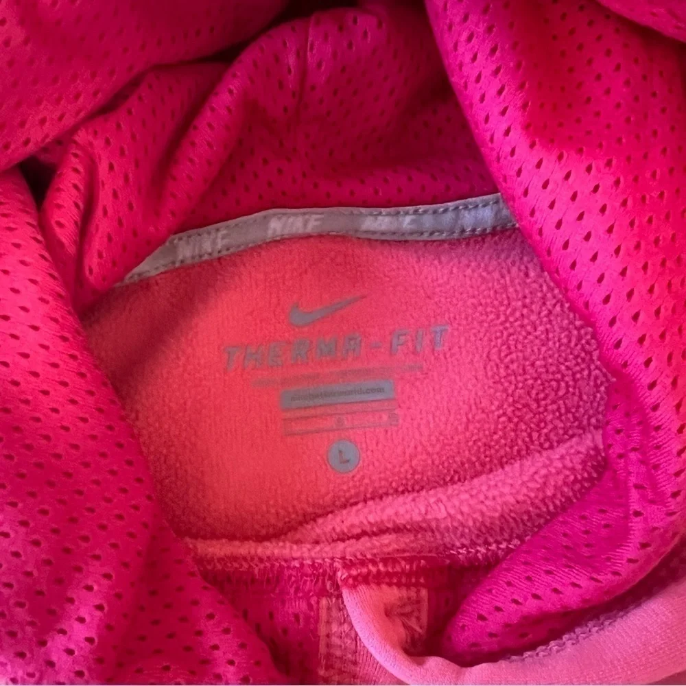 NIKE Hoodie Pink Swoosh Long Sleeve THERMA FIT Comfy L Fleece Lined
